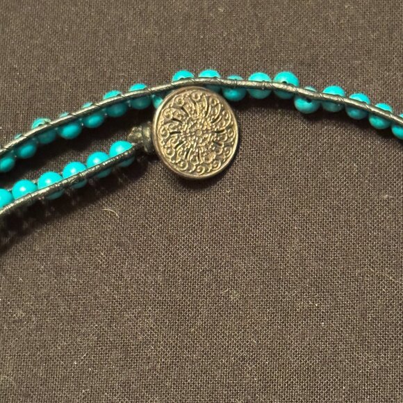 Handmade Leather Bead Wrap Bracelet Turqouise Gray - Picture 2 of 2